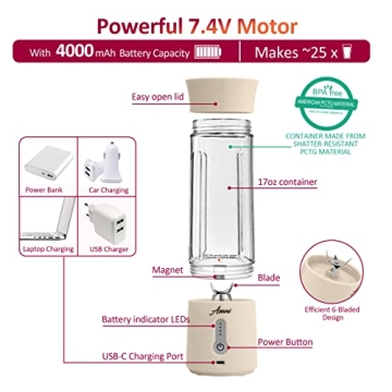 Asani Portable Smoothie Blender - USB Rechargeable & Compact