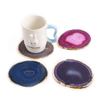 JIC Gem Mixed Color Agate Coasters Set, Unique Decorations
