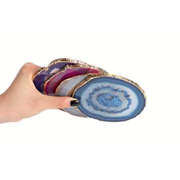 JIC Gem Mixed Color Agate Coasters Set, Unique Decorations