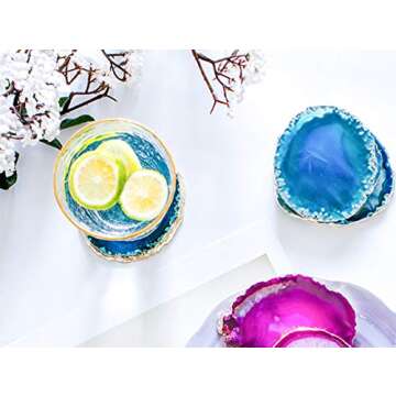 JIC Gem Mixed Color Agate Coasters Set, Unique Decorations