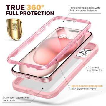 Diaclara Designed for iPhone 15 Case, Full Body Rugged Case with Built-in Touch Sensitive Anti-Scrat...
