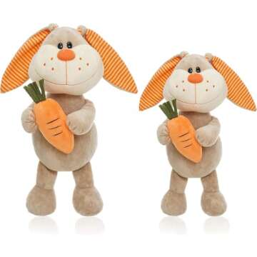 Nleio Easter Plush Bunny Set - Adorable 14" & 11" Plush Bunnies with Carrots for Kids