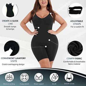Soo slick Shapewear Bodysuit for Women - Tummy Control Butt Lifter Open Back Mid Thigh Seamless Full Body Shaping Tops Black