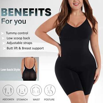Soo slick Shapewear Bodysuit for Women - Tummy Control Butt Lifter Open Back Mid Thigh Seamless Full Body Shaping Tops Black