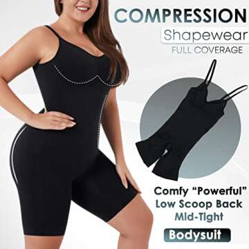 Soo slick Shapewear Bodysuit for Women - Tummy Control Butt Lifter Open Back Mid Thigh Seamless Full Body Shaping Tops Black