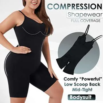 Soo slick Shapewear Bodysuit for Women - Tummy Control Butt Lifter Open Back Mid Thigh Seamless Full Body Shaping Tops Black