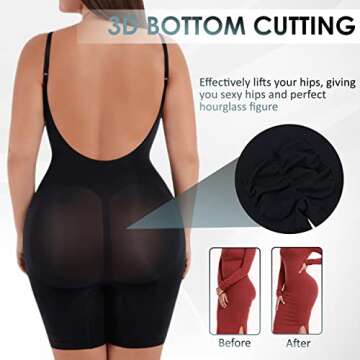 Soo slick Shapewear Bodysuit for Women - Tummy Control Butt Lifter Open Back Mid Thigh Seamless Full Body Shaping Tops Black