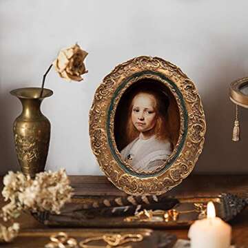 SYLVIA'S SHOP 2.5x3.5 Small Vintage Oval Picture Frame, Mini Antique Ornate Photo Frame, Table Top a...