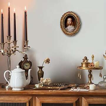 SYLVIA'S SHOP 2.5x3.5 Small Vintage Oval Picture Frame, Mini Antique Ornate Photo Frame, Table Top and Wall Hanging Home Decor, Old Fashioned Photo Gallery Art, Bronze Gold