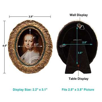 SYLVIA'S SHOP 2.5x3.5 Small Vintage Oval Picture Frame, Mini Antique Ornate Photo Frame, Table Top and Wall Hanging Home Decor, Old Fashioned Photo Gallery Art, Bronze Gold