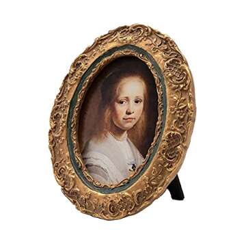SYLVIA'S SHOP 2.5x3.5 Small Vintage Oval Picture Frame, Mini Antique Ornate Photo Frame, Table Top and Wall Hanging Home Decor, Old Fashioned Photo Gallery Art, Bronze Gold