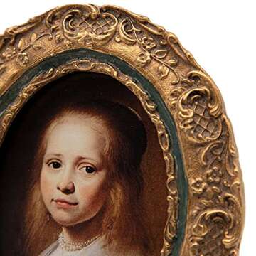 SYLVIA'S SHOP 2.5x3.5 Small Vintage Oval Picture Frame, Mini Antique Ornate Photo Frame, Table Top and Wall Hanging Home Decor, Old Fashioned Photo Gallery Art, Bronze Gold