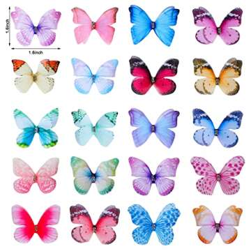 80 Pieces Organza Butterfly Colorful 2-Layers Appliques 3D Wall Decor DIY Ornament Decorative Butterflies for Craft Wedding Decoration, 20 Styles(Cute Style)