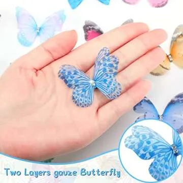 80 Pieces Organza Butterfly Colorful 2-Layers Appliques 3D Wall Decor DIY Ornament Decorative Butterflies for Craft Wedding Decoration, 20 Styles(Cute Style)