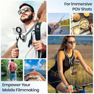 Keweis Magnetic Neck Phone Holder Cell Phone Mount, Hand Free POV/Vlog Flexible Phone Neck Holder Around Chest Stand Video Recording Fit for iPhone 15 14 13 12 Pro Max Plus Mini (Grey)