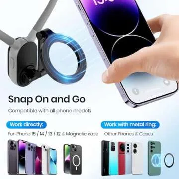 Keweis Magnetic Neck Phone Holder Cell Phone Mount, Hand Free POV/Vlog Flexible Phone Neck Holder Around Chest Stand Video Recording Fit for iPhone 15 14 13 12 Pro Max Plus Mini (Grey)