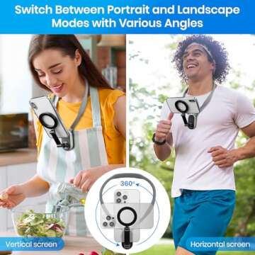 Keweis Magnetic Neck Phone Holder Cell Phone Mount, Hand Free POV/Vlog Flexible Phone Neck Holder Around Chest Stand Video Recording Fit for iPhone 15 14 13 12 Pro Max Plus Mini (Grey)