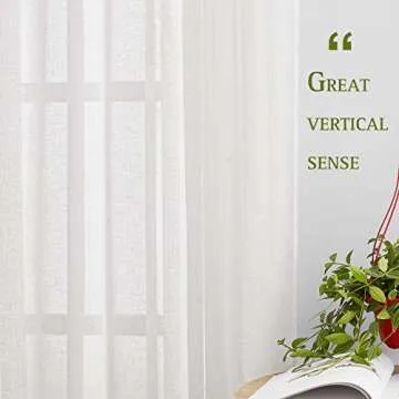 NICETOWN Linen Sheer Curtains 96 inches Long for Living Room, Grommet Semi Sheer Panels Privacy Semitransparent Flax Open Linen Weave Drapes for Bedroom/Nursery, W52 x L96, White, 1 Pair