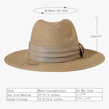Lanzom Women Wide Brim Straw Panama Roll up Hat Fedora Beach Sun Hat UPF50+ (B-Brown)