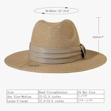 Lanzom Women Wide Brim Straw Panama Roll up Hat Fedora Beach Sun Hat UPF50+ (B-Brown)