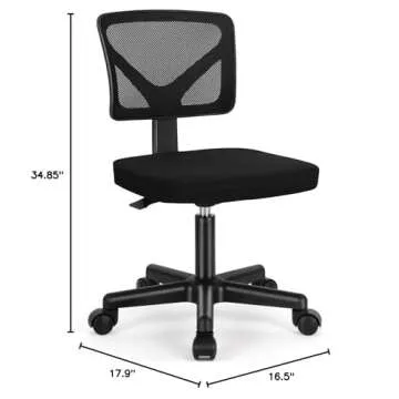 Armless Small Home Office Desk Chair, Ergonomic Low Back Computer Chair, Adjustable Rolling Swivel Task Chair with Lumbar Support for Small Space, 1 Pack