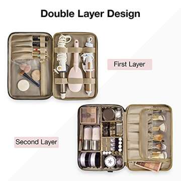 BAGSMART Large Makeup Bag, Cosmetic Cases,Double Layer Makeup Organizer,Protable Travel Makeup Train Case with Shoulder Strap for Cosmetics,Makeup Brushes,Toiletries,Travel Accessories