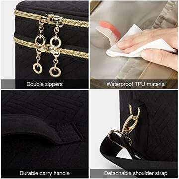 BAGSMART Large Makeup Bag, Cosmetic Cases,Double Layer Makeup Organizer,Protable Travel Makeup Train Case with Shoulder Strap for Cosmetics,Makeup Brushes,Toiletries,Travel Accessories