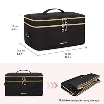 BAGSMART Large Makeup Bag, Cosmetic Cases,Double Layer Makeup Organizer,Protable Travel Makeup Train Case with Shoulder Strap for Cosmetics,Makeup Brushes,Toiletries,Travel Accessories