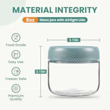 NETANY 6-pack 8oz Glass jars with Airtight Lids, Overnight Oats Containers with Lids, Wide mouth Mas...