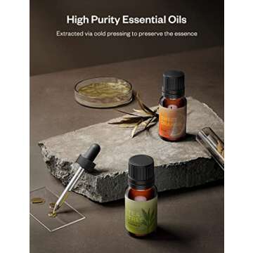 Essential Oils, Top 6*10ml Essential Oil Set, Pure Aromatherapy Oils Kit, Lavender, Eucalyptus, Peppermint, Tea Tree, Lemongrass, Sweet Orange Skin & Hair Care, Essential Oils for Diffusers for Home