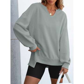 ANRABESS Womens Oversized Sweatshirt V Neck Long Sleeve Tunic Lightweight Pullover 2024 Winter Casua...