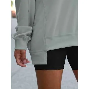 ANRABESS Womens Oversized Sweatshirt V Neck Long Sleeve Tunic Lightweight Pullover 2024 Winter Casual Tops Teen Girl Outfits Light Green Small