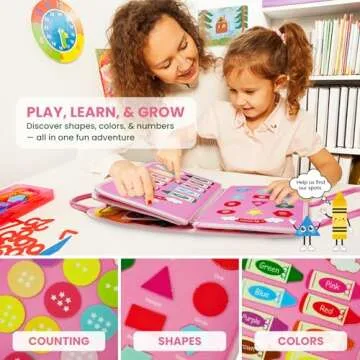 LITTLE CHILTERN Interactive Toddler Busy Book | Montessori Busy Board with Various Activities | Educational Montessori Sensory Book for Motor Skill Development | Portable Activity Board (Pink)
