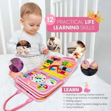 LITTLE CHILTERN Interactive Toddler Busy Book | Montessori Busy Board with Various Activities | Educational Montessori Sensory Book for Motor Skill Development | Portable Activity Board (Pink)
