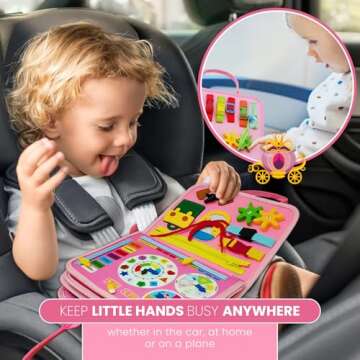 LITTLE CHILTERN Interactive Toddler Busy Book | Montessori Busy Board with Various Activities | Educational Montessori Sensory Book for Motor Skill Development | Portable Activity Board (Pink)