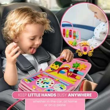LITTLE CHILTERN Interactive Toddler Busy Book | Montessori Busy Board with Various Activities | Educational Montessori Sensory Book for Motor Skill Development | Portable Activity Board (Pink)