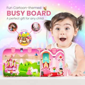 LITTLE CHILTERN Interactive Toddler Busy Book | Montessori Busy Board with Various Activities | Educational Montessori Sensory Book for Motor Skill Development | Portable Activity Board (Pink)