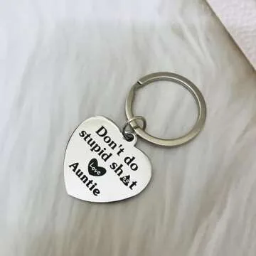 Funny Gifts for Nephew Niece From Aunt Don't Do Stupid Sh*t Love Auntie Keychain For Teenage Teen Boys Girls Mother's Day Father's Day Graduation Valentine Birthday Christmas Gag Gifts from Aunt