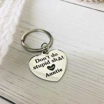 Funny Gifts for Nephew Niece From Aunt Don't Do Stupid Sh*t Love Auntie Keychain For Teenage Teen Boys Girls Mother's Day Father's Day Graduation Valentine Birthday Christmas Gag Gifts from Aunt