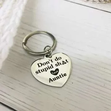 Funny Gifts for Nephew Niece From Aunt Don't Do Stupid Sh*t Love Auntie Keychain For Teenage Teen Boys Girls Mother's Day Father's Day Graduation Valentine Birthday Christmas Gag Gifts from Aunt