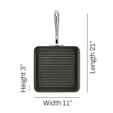 All-Clad HA1 Hard Anodized Nonstick Grill 11x11 Inch Oven Safe 350F Pots and Pans, Cookware Black