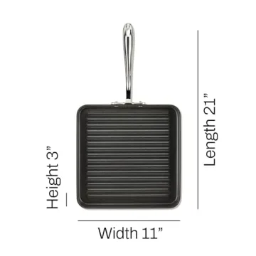 All-Clad HA1 Hard Anodized Nonstick Grill 11x11 Inch Oven Safe 350F Pots and Pans, Cookware Black