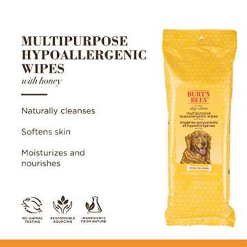 Burt's Bees for Pets Multipurpose Dog Wipes with with Honey, 98% Natural Origin Formulas, Hypoallerg...