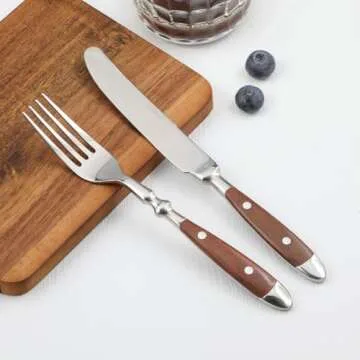 CATHYLIN 24-Piece 18/10 Stainless Steel Silverware set,Vintage Flatware set with Brown Bakelite Handle,service for 4,Cutlery set (24, Brown)