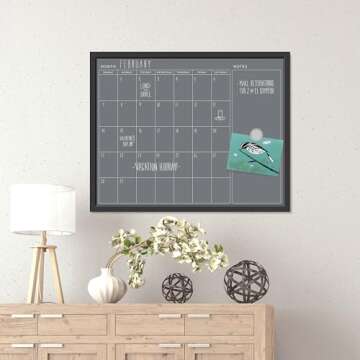 U Brands Magnetic Chalk Calendar Board, 20"x16", Black Wood Style Frame, Premium Surface, includes Chalk Pencils, Magnet
