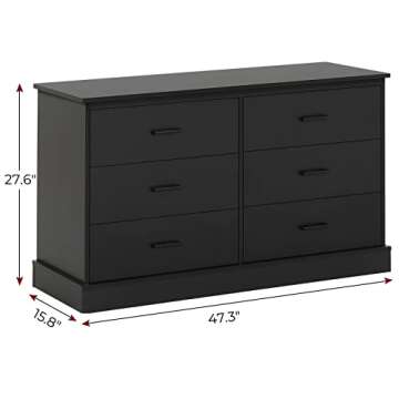 Hasuit Black 6 Drawer Double Dresser for Bedroom, Wood Storage Tower Clothes Organizer, Wide Chest of 6 Drawers, Large Storage Cabinet, Dresser with Sturdy Base for Bedroom, Hallway, Entryway