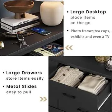 Hasuit Black 6 Drawer Double Dresser for Bedroom, Wood Storage Tower Clothes Organizer, Wide Chest of 6 Drawers, Large Storage Cabinet, Dresser with Sturdy Base for Bedroom, Hallway, Entryway