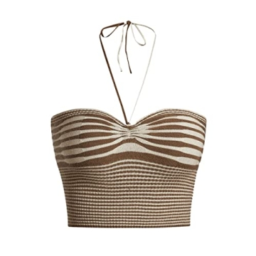 SweatyRocks Women's Striped Tie Backless Halter Top