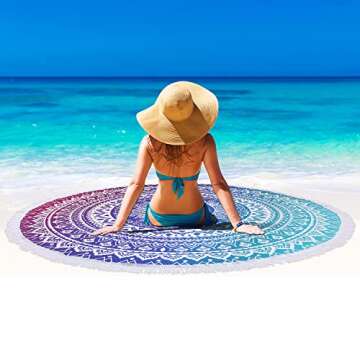 Benefeet Sox Beach Towel Large Round Mandala Beach Towels Tassels Microfiber Quick Dry Beach Blanket Throw Bohemian Roundie Swim Pool Circle Towel, 59 Inches Gradient