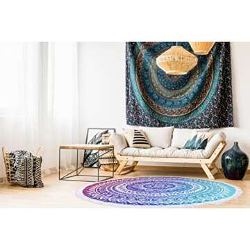Benefeet Sox Beach Towel Large Round Mandala Beach Towels Tassels Microfiber Quick Dry Beach Blanket Throw Bohemian Roundie Swim Pool Circle Towel, 59 Inches Gradient